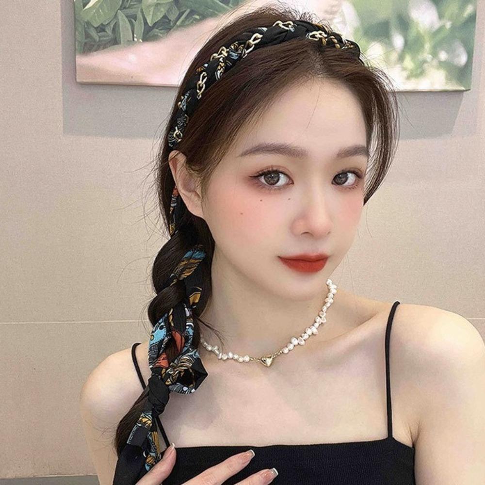 Adjustable Bow Silk Scarf Headband Floral Print Hair Hoop Ribbon Hairband Boho Hair Accessory