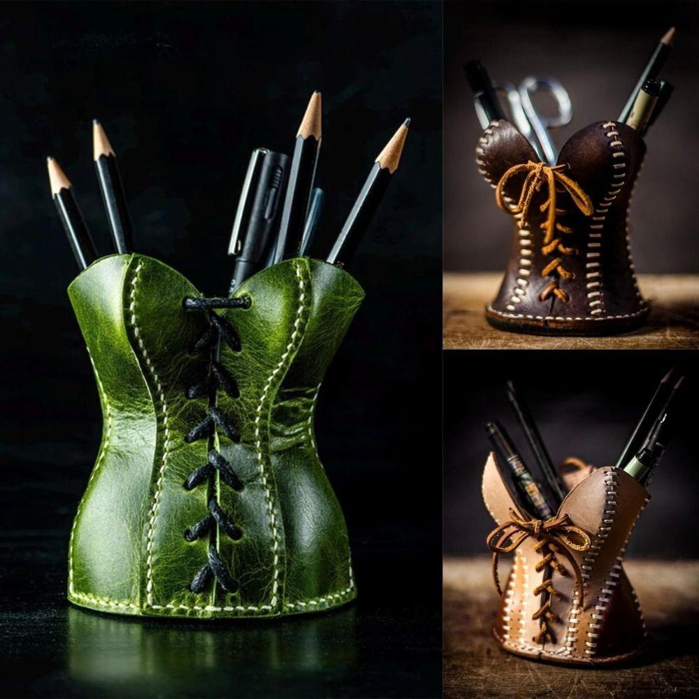 Stylish Leather Corset Pencil Cup Multi-functional Pencil Storage Box Desktop Decor