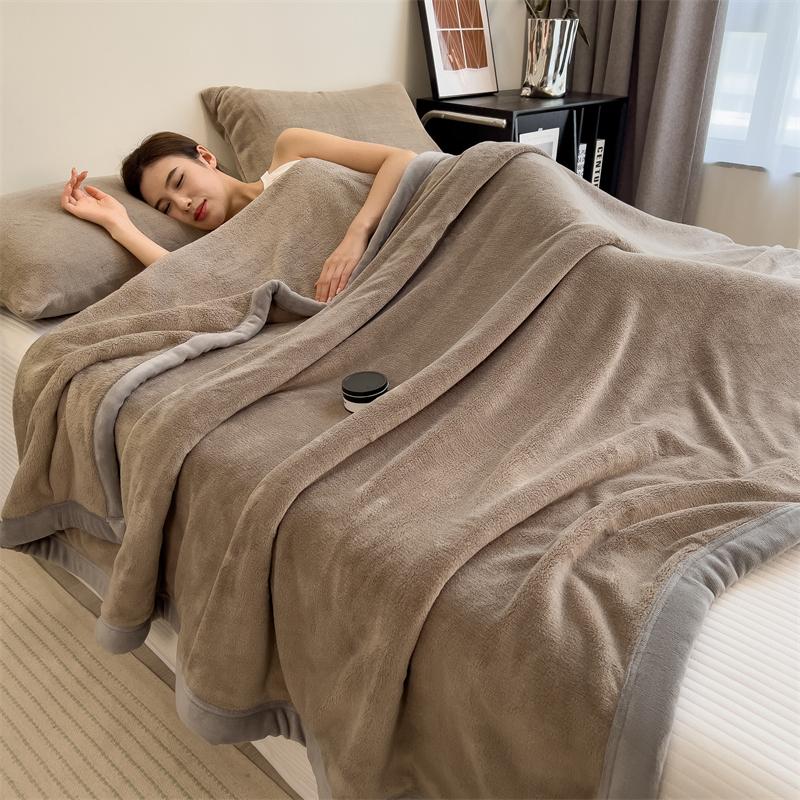 Double Layer Solid Color Milk Velvet Blanket Autumn Winter Thicken Warm Plush Blanket for Bed Sofa Single Double Thick Bed Sheet