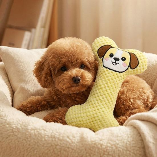 Plush Bone Dog Toy Soft Bone Dog Chew Toy with Gentle Sound Low Noise Tooth Cleaning Toy for Small Medium Dogs Teething Snuggling