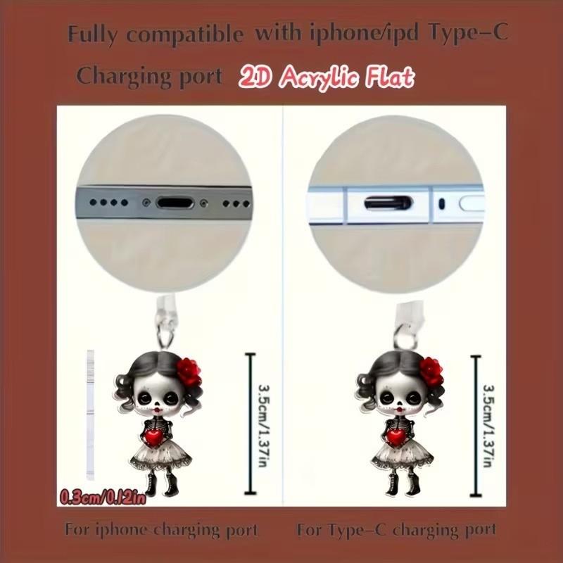 Type C USB Port Dust Plug with 2D Acrylic Pendant Charm Mobile Dust Plug Charm Phone Accessories for Phone Decorations