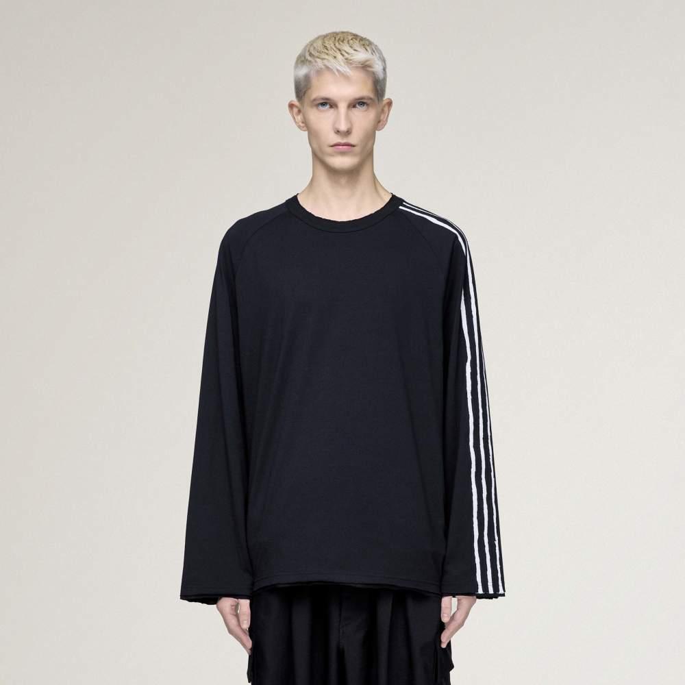 Y-3 SS26 Frayed Three Stripe Long Sleeve T-Shirt Unisex Tops KQ9795