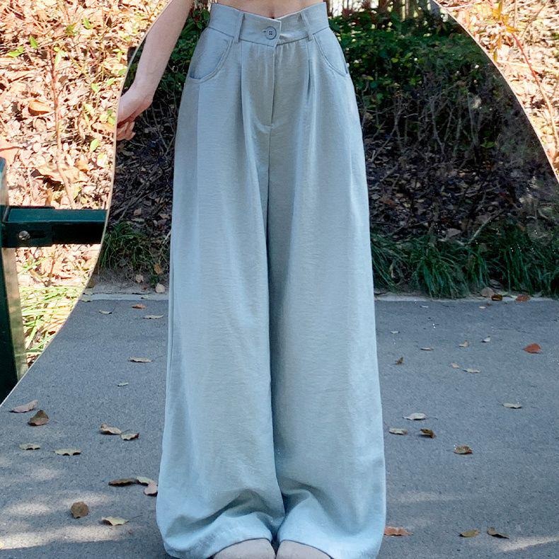 Damen High Waist Blaue Milch Puff Hose - Sommer 2026 Schlankmachende Weiter Bein mit Eis-Drapierung