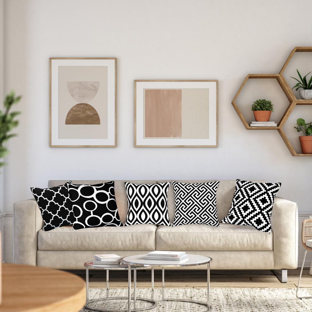 6Pcs Black White Geometric Pillow Covers 18X18 Inches Simple Black White Geometric Pattern Pillowcase Boho Decorative Cushion Co