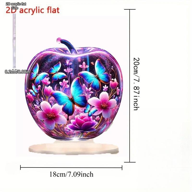 2D Flat Apple Butterfly Dreamy Crystal Acrylic Desktop Decoration, with Base, Suitable for Wall Decoration, Porch, Room, Villa, Accents Home, Hallway,