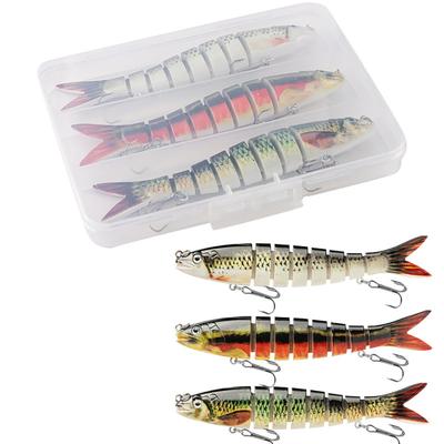 3Pcs Fishing Lures Hard Baits 3D Eyes Realistic Looking Vibrant Color Multi Jointed Slow Sinking Artificial Lure Fish Baits Kit