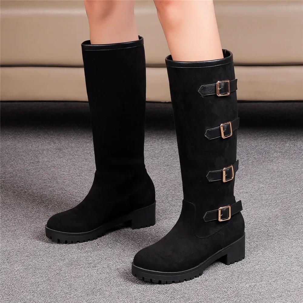 Fashion Women Boots Strap Buckle Knee High Boots Thick Heel Platform Boats Long Autumn Winter Was Thin Jane High Simple Bota Mujer