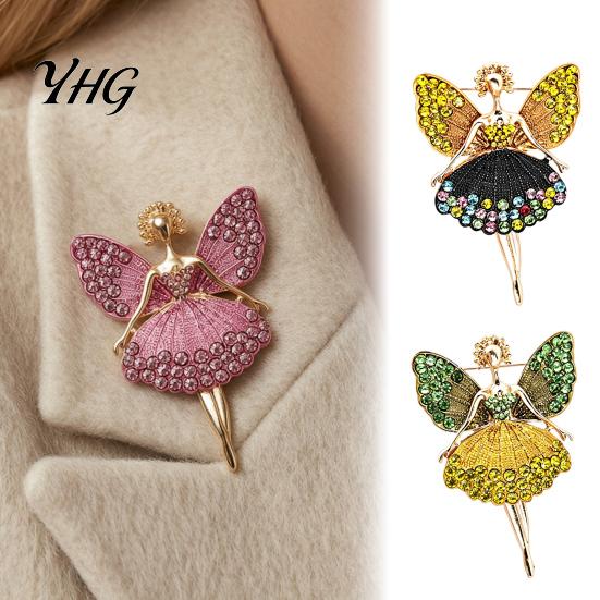 Ballet Fairy Brooch Pin Sparkling Rhinstone Brooch, Winged Dancer Girl Alloy Lapel Coats Decorative Badge Pin, Women Jewelry Accessories for