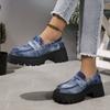 Rimocy 2025 New Women Chunky Heels Loafers Fashion Crystal Slip On Platform Shoes Woman Gothic Thick Bottom Shallow Denim Pumps