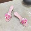 Fashion Female Slip On Footwear Square Toe Ladies High Heels Pumps Slides Shoes Luxury Fashion Flower Women Thin Heels Shoes 2025 New