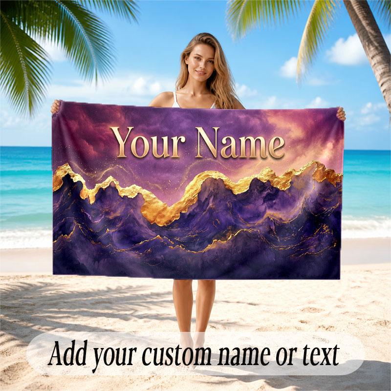 Space Cosmic Theme Soft Beach Towel Personalized Custom Name Text Towel Portable for Beach Pool Travel