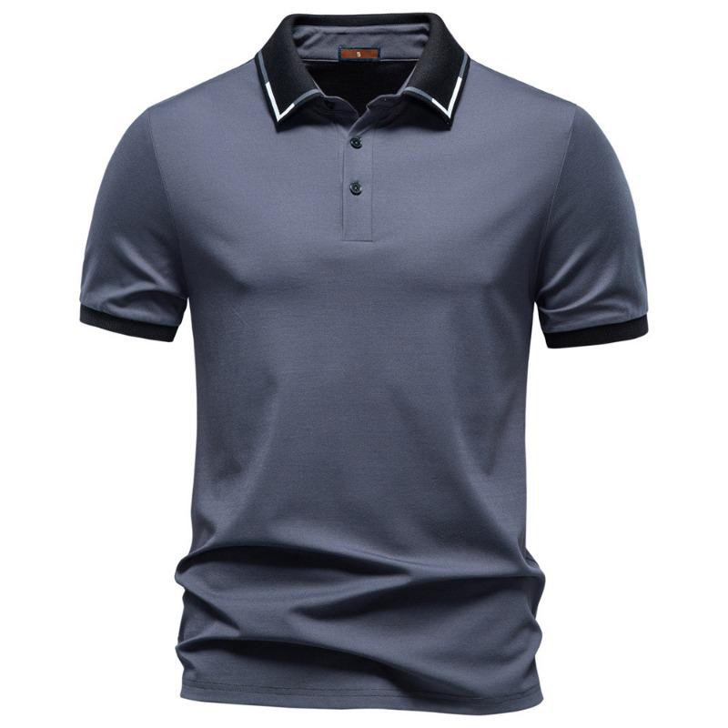 

Men s Contrast Collar Short Sleeve Solid Color Polo Shirt S серый