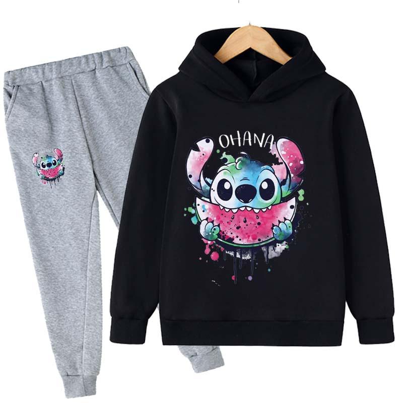 2025 MINISO Stitch Hoodies+Pants Sets Children 1-16 Years Suit Boys Tracksuits Kids Brand Sport Suits Little Monster Hoodies Tops +Pants 2pcs Set
