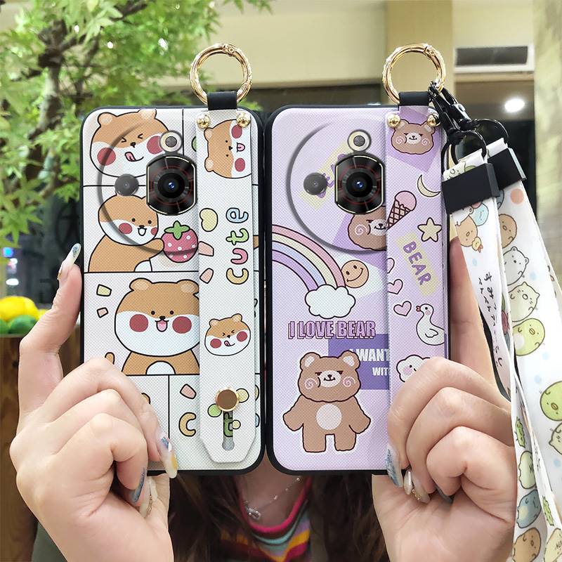 Back Cover Dirt-resistant Phone Case For ZTE Nubia Focus Pro 5G Cute Wrist Strap Lanyard Cartoon Phone Holder Anti-dust