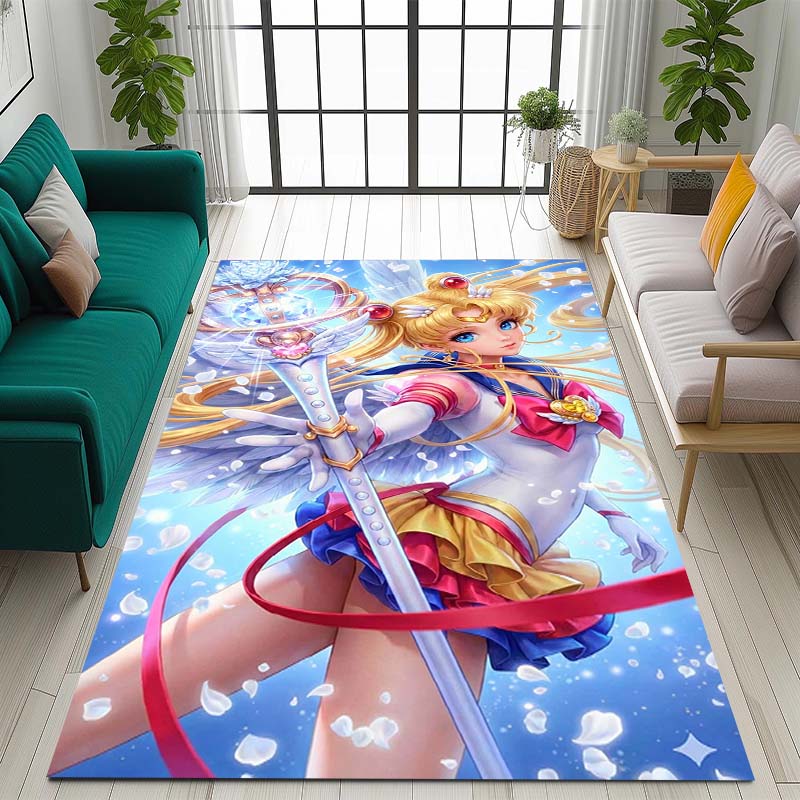 3DPretty Guardian Sailor Moon Pattern Rug, Non-slip Floor Mat, Suitable for Children's Playrooms, Bedrooms, Crawling Mats, Stain