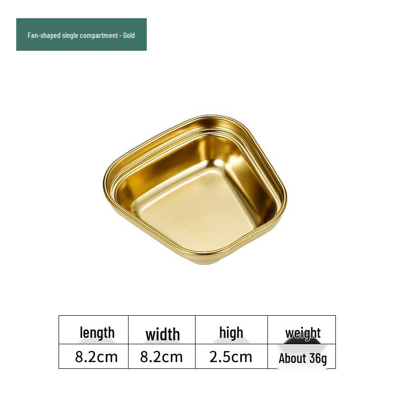 Golden Korean-Style Two/Three-Compartment Sauce Dishes – 304 Stainless Steel for Kimchi, Barbecue, and Hot Pot Seasoning.