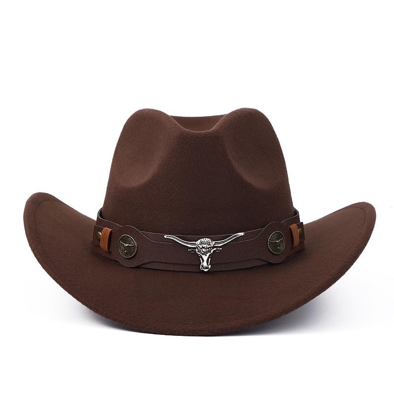 Western Cowboy Wool Felt Hat With Knot Embellishments For Autumn Winter Fashion