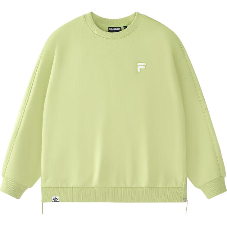 FILA FUSION FOB Loose Fit Fleece Lined Knitted Fabric Crew Neck Pullover Sweatshirt Unisex Butter Fruit Green T11U433203F-GN