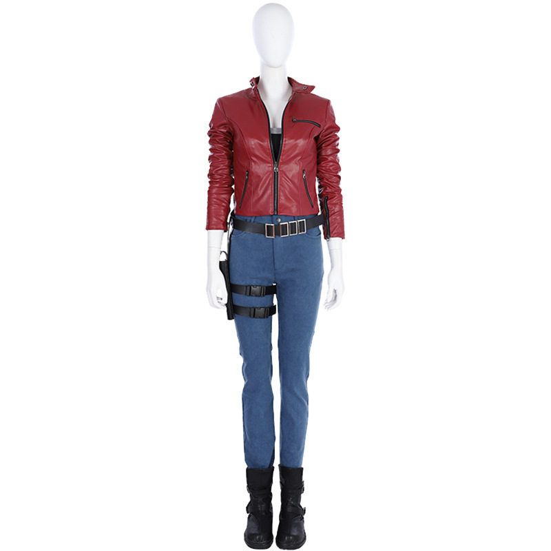 Resident Evil 2 Claire Cos Costume Same Style Leather Outfit Full Set Cosplay Clothing Factory