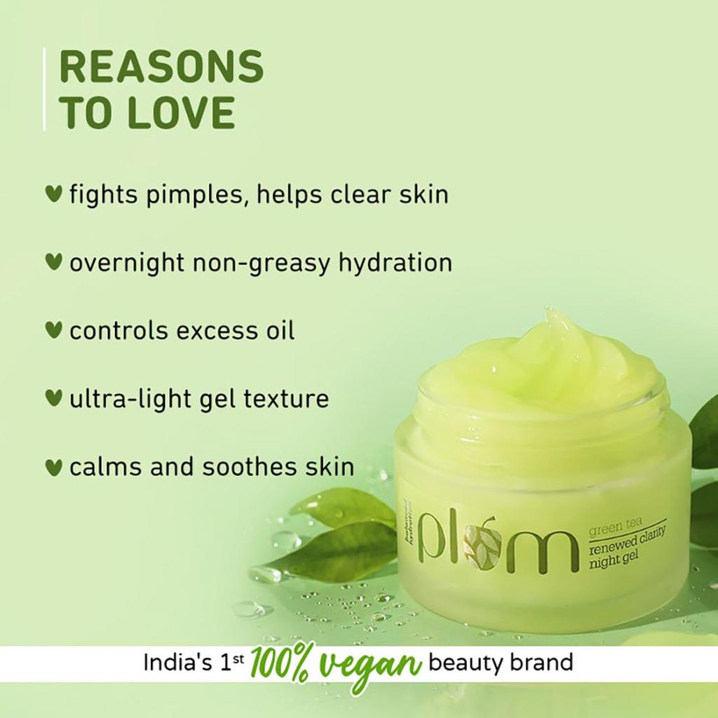 Plum Green Tea Renewed Clarity Night Gel Mini For Oily Acne Prone Skin Lightweight Overnight Hydration Face 15 Ml