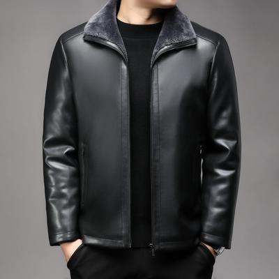 Leather Jacket Winter Leather Jacket Business Warm Lapel Collar Fur Integrated Fleece Thickened Leather Jacket