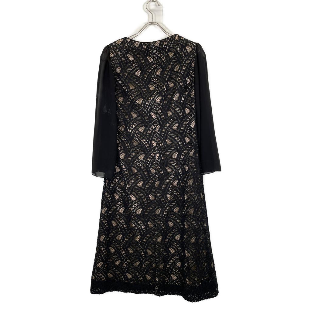 Jun Ashida Black Cotton Blend Lace Sheer Sleeve Dress Dress 7 blackUsed