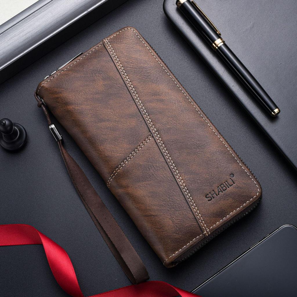 Herren Langes Leder-Reißverschlussportemonnaie – Multifunktionale Kartenhalter & Clutch mit großer Kapazität und mehreren Kartenfächern