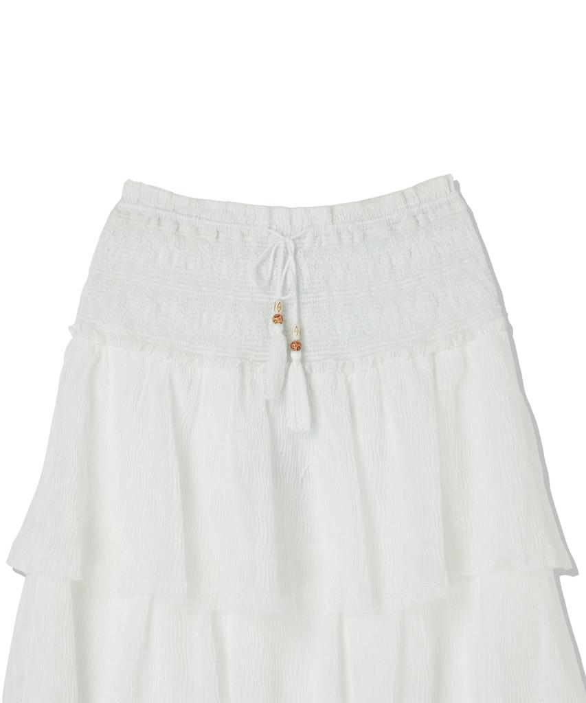 Penfield Crinkle Embroidered Smocking Tiered Skirt White_Fs2Ws31F