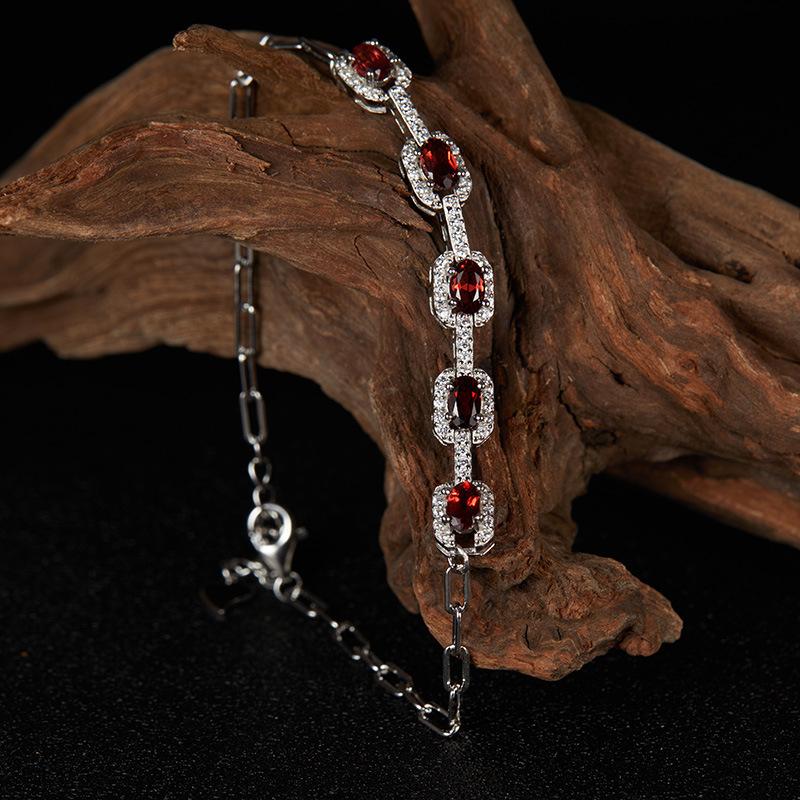 Fashion Treasure Jewelry S925 Sterling Silver With Natural Topaz Garnet Diopside Bracelet Women