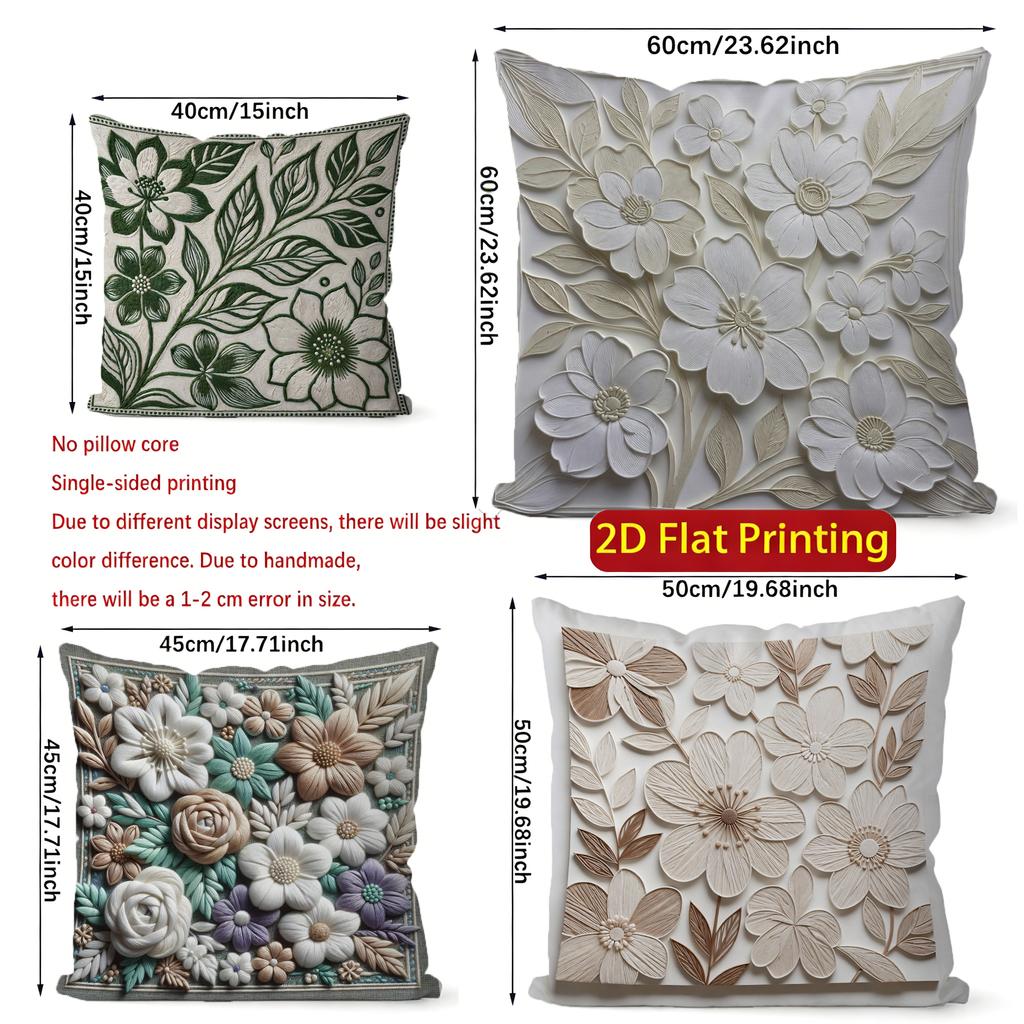 2D Floral Embellished Throw Pillow Covers For Home Pattern Cushion Cover Suitable For Sofa Bedroom Car Pillow Cover