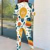 Women Plus Size Round Neck Long Sleeve Printed Top And Fitted Pants Two Piece Set
