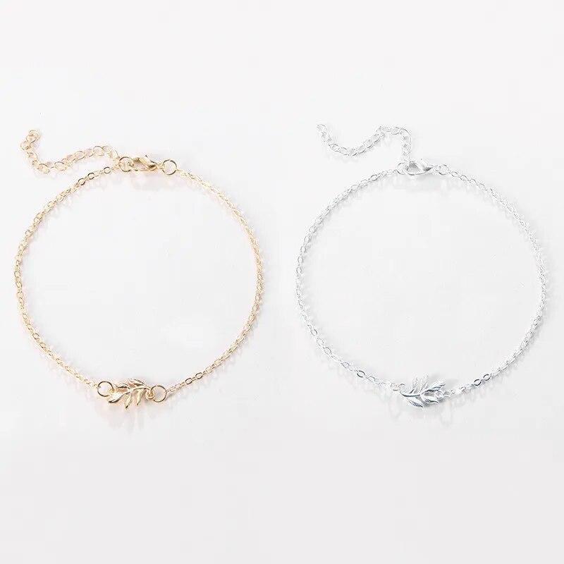 Bracelet de cheville en forme de feuille pour femme, couleur or et argent, style bohème, Vintage, chaussures de jambe, bijoux de pied, nouvelle collection été 2021