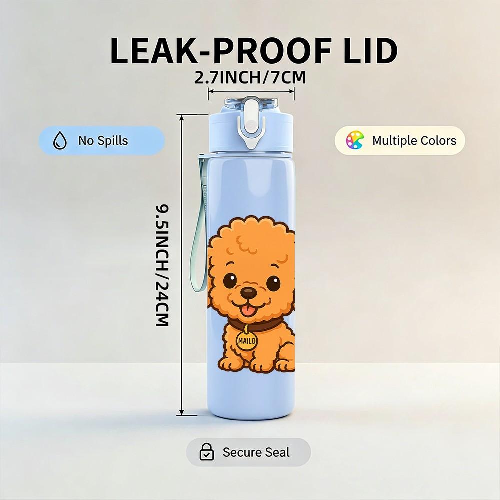 1PC Puppy Dog Pet Cute Cartoon 750ml Color Plastic Sports Water Bottle Leakproof Flip Straw Lid Suitable for Sports Office Home Use