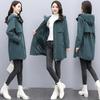 Parka a vita con cappuccio di media lunghezza per donna, stile invernale, caldo cappotto in cotone per madri di mezza età