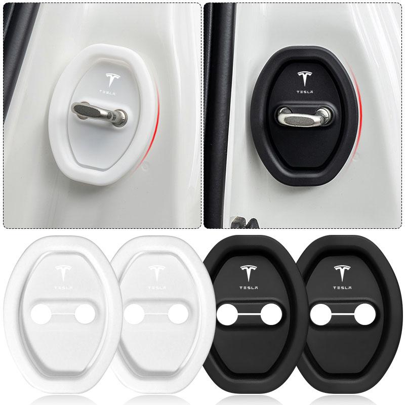 4Pcs/Set Car Door Stopper Cover Door Lock Protective Covers Styling For Tesla Model S Model X Model Y Cybertruck Model 3 Model Y
