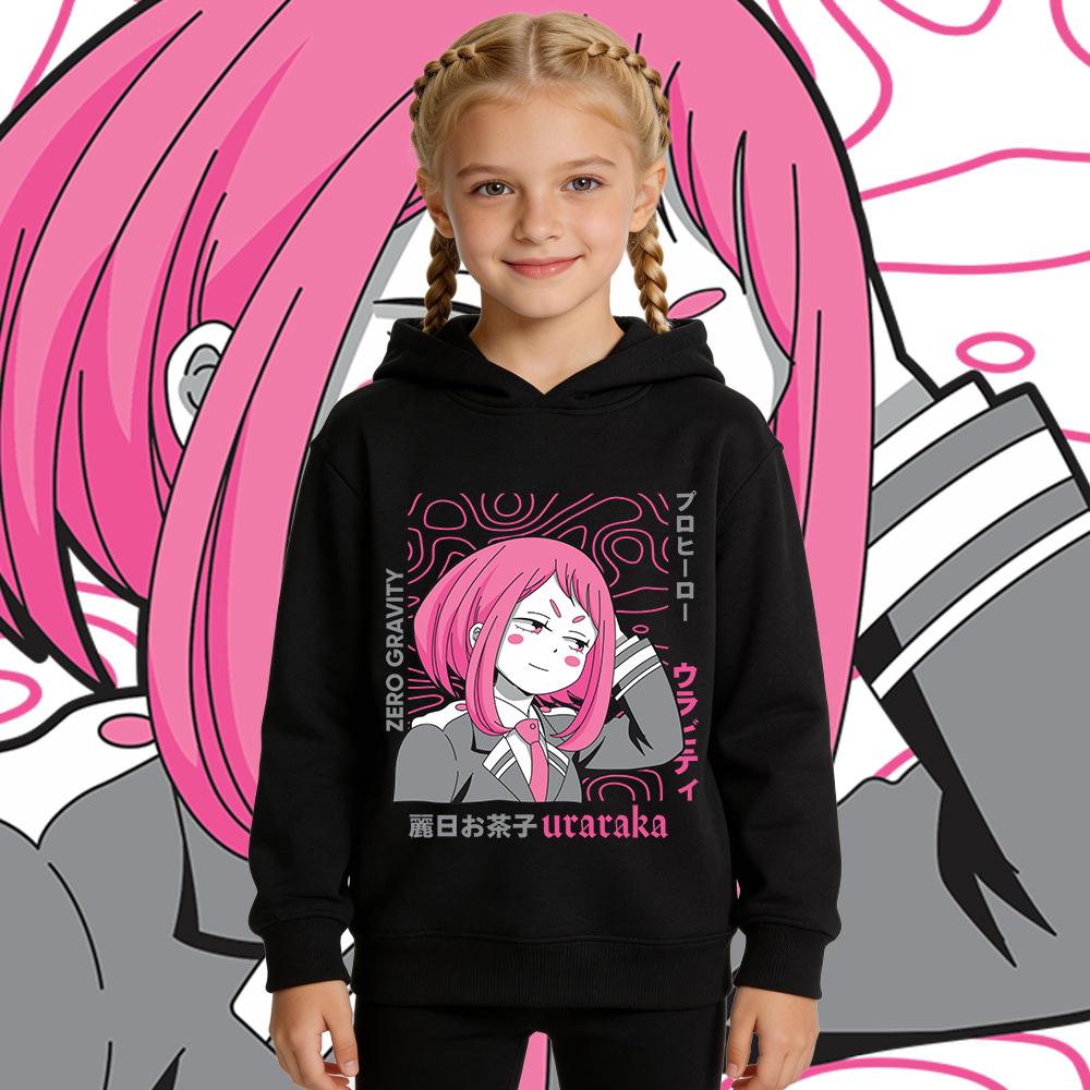 My Hero Academia Uraraka Anime Print Boys Girls Kids Fleece Hoodie Pullover Fall Winter Warm Sweatshirt Soft Casual Clothes