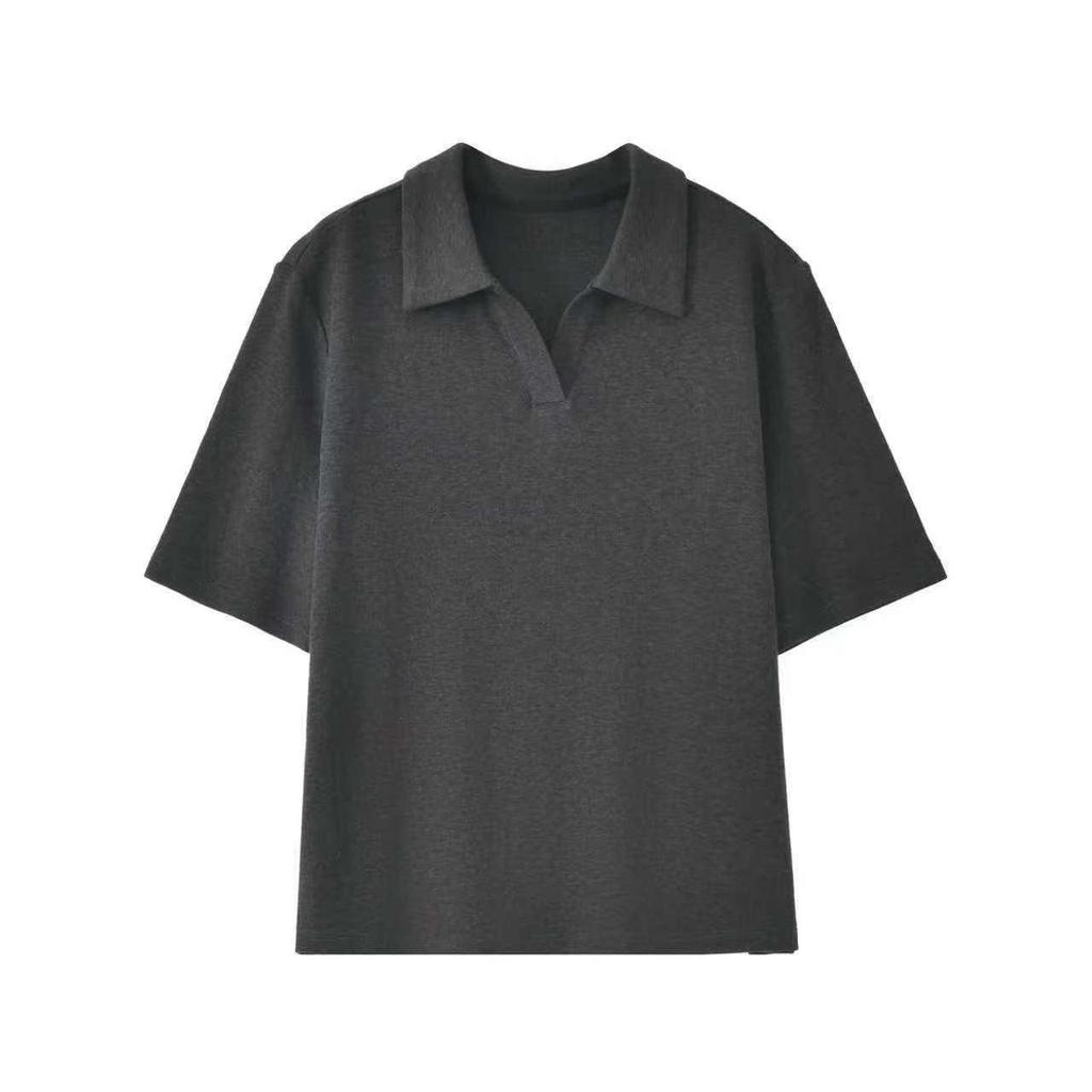 26-Year-Old Style V-Neck Knit Women's Solid Color Short-Sleeve T-Shirt