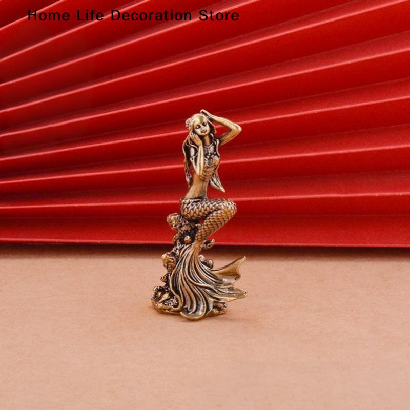 Creative Mini Brass Mermaid Figurine Fairy Tale Character Mermaid Princess Statue Home Decoration For Girls' Rooms Surprise Gift