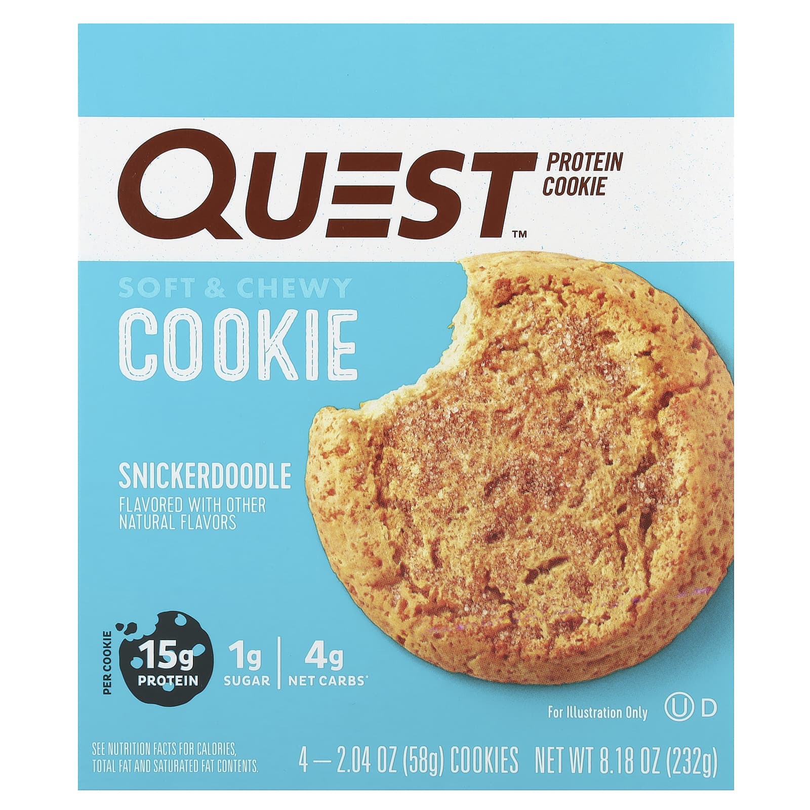 

Quest Nutrition, Protein Cookies, Snickerdoodles, 4 cookies, 2.04 oz (58 g) each