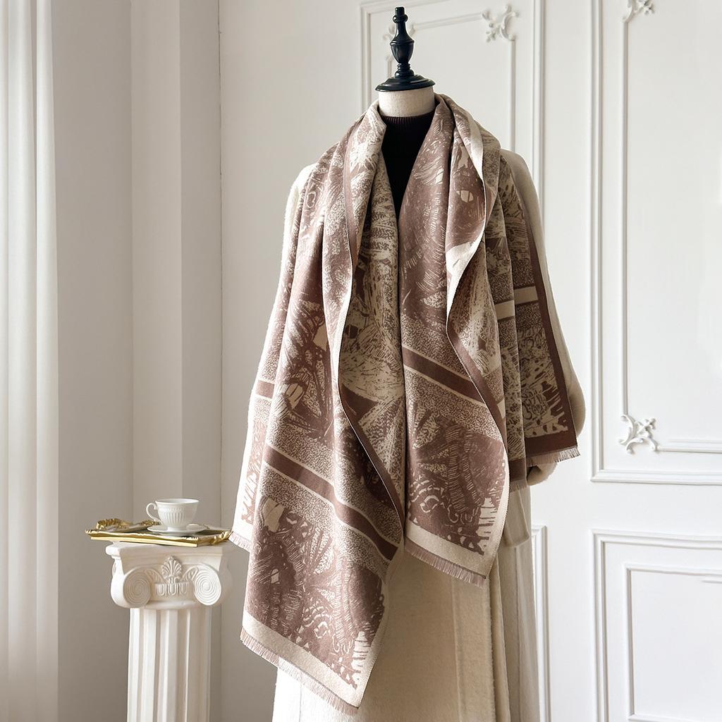 Retro Trees Autumn And Winter Warm Scarves Women'S Air-Conditioned Room Imitation Cashmere Big-Name Style Shawl Scarf Thickened Outer Cover