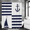 Blue and White Striped Anchor Sailboat Shower Curtain, Bathroom Decorative Shower Curtain, Waterproof Shower Curtain with Hooks