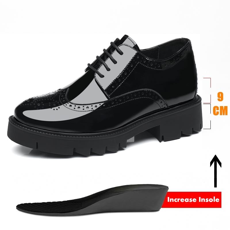 Platform High Heel 4/7/9 CM Height Increase Casual Men Brogue Patent Leather Shoe Man Oxford Dress Shoes Elevator Formal Wedding