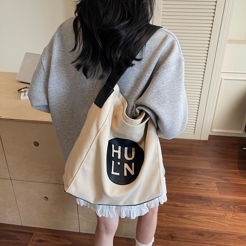 Canvas Bag Women'S Large-Capacity Autumn And Winter Versatile Casual Simple Shoulder Messenger Bag Lazy Wind Tote Bag