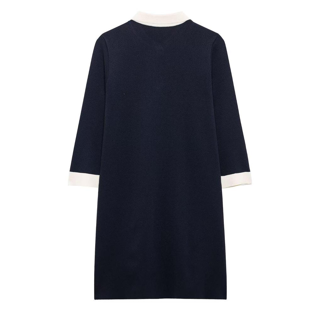 2025 Spring Women's European & American Style Golden Button Knitted Short Dress