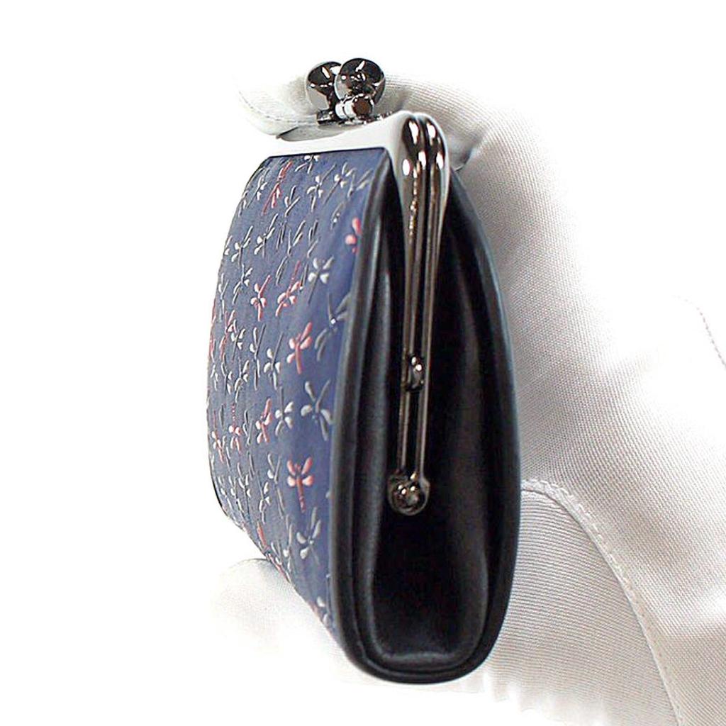Indenya Inden Coin Purse Deerskin Nagomi Dragonfly Pattern Navy X Black Red Lacquer 7501