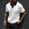 Men's Jacquard Knit Polo Shirt Short Sleeve Slim Fit V Neck Casual Summer Top with Contrast Collar and Cuffs