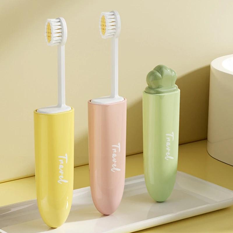 2 In1 Mini Travel Toothbrush Foldable Portable Small Dental Brush Space-saving Soft Tooth Brush Adult Toothbrush