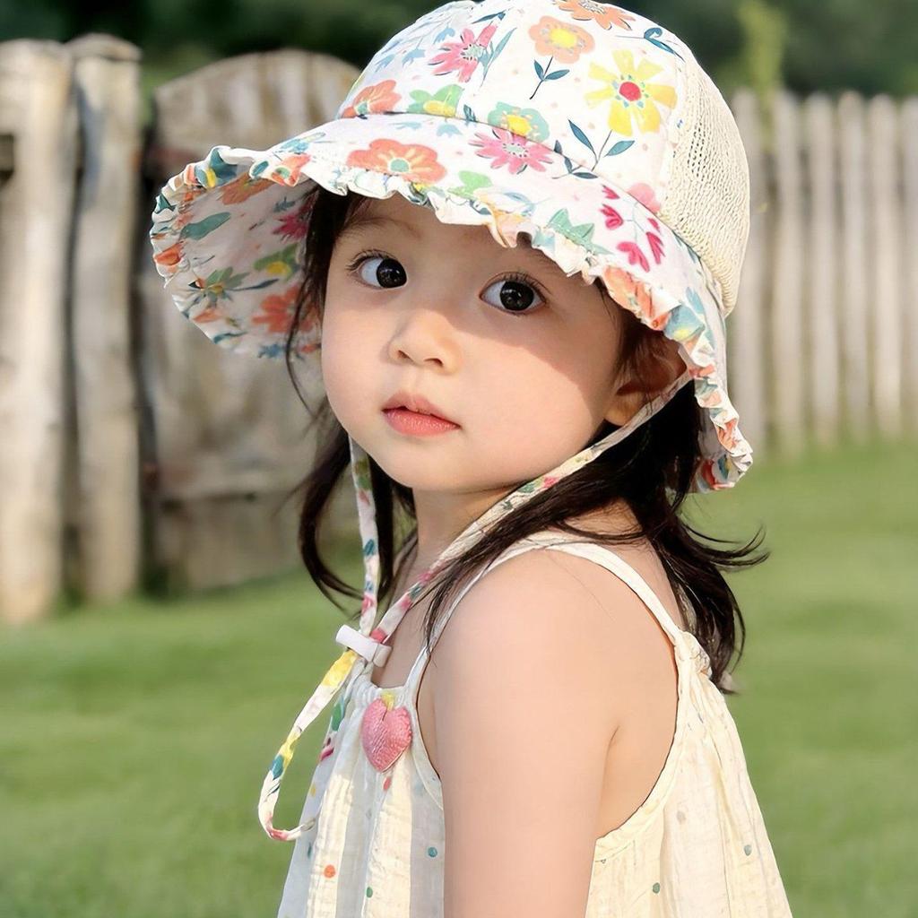 Baby Girl Floral Mesh Sun Hat - Breathable Summer Protection