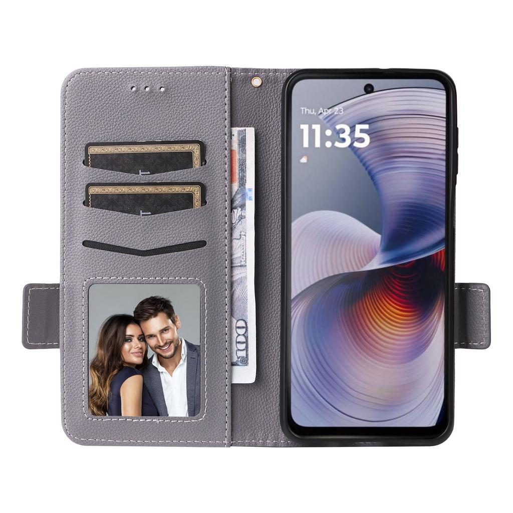 For Motorola Moto G55 5G Case with Wrist Strap Litchi Texture PU Leather Wallet Phone Cover