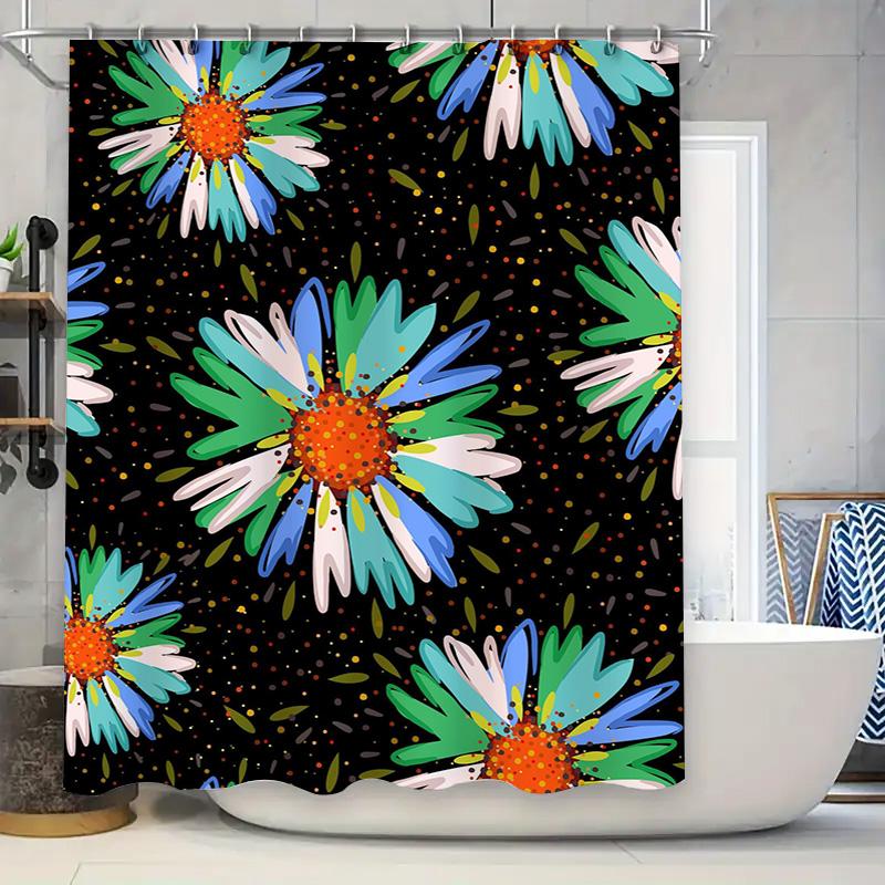 

Colorful Floral Shower Curtain With Blue Accent For Bathroom Decor Waterproof Fabric Design Home Improvement Decoration 72X84 In W60H190(CM)-1 Pcs